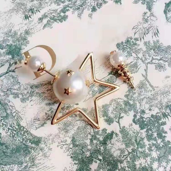 

2021 luxury women's stud pearl five-pointed star irregular earrings fireworks earring copper jewelry accessories fashion gift for girls, Golden;silver