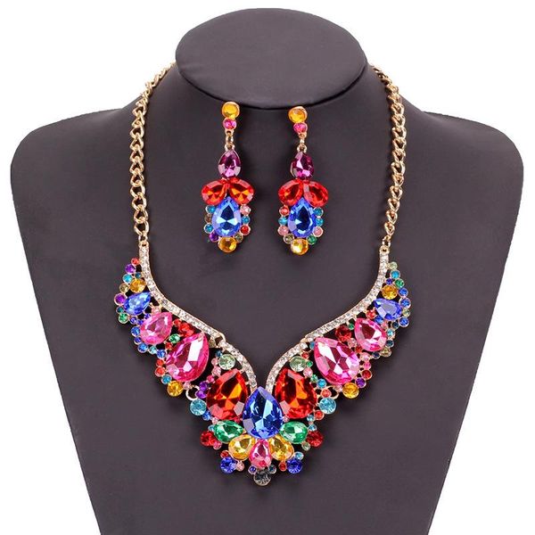 

earrings & necklace fashion metal jewelry sets geometric set women exaggerated collar female accessories, Silver