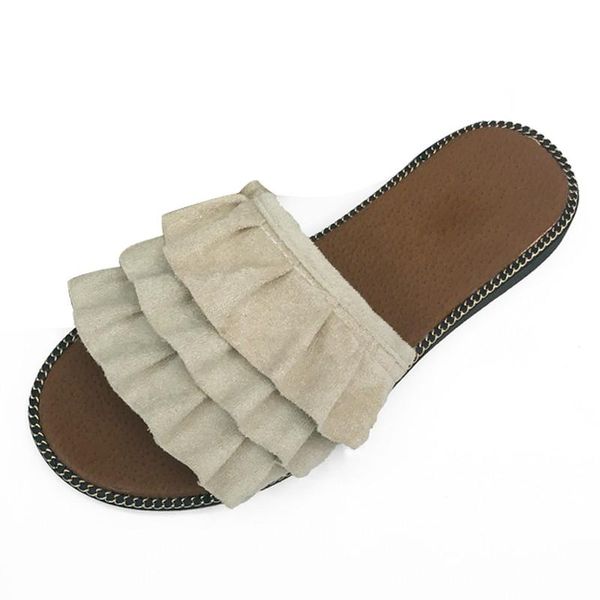 

slippers ruffles vintage flats summer gladiator slides platform shoes woman slip on casual women m577, Black