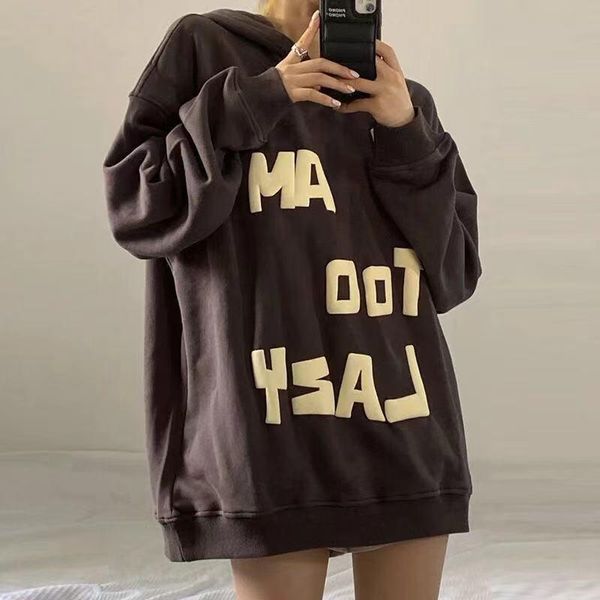 

women's hoodies & sweatshirts fried street retro hip hop pattern oversized brown hoodie women 2021 y2k harajuku punk jacket sweatshirt, Black
