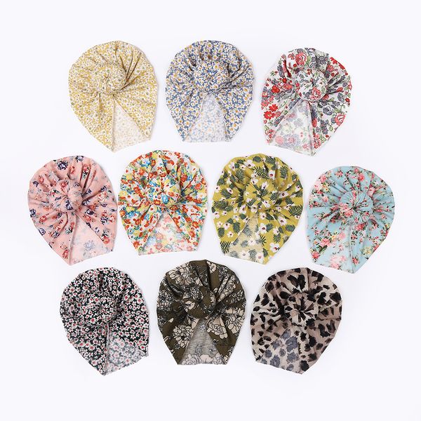 10 Teile/los Nette Donuts Baby Winter Hut Leopard Floral Print Junge Mädchen Kappe Neugeborenen Mützen Motorhaube Kinder Headwraps Haar Zubehör