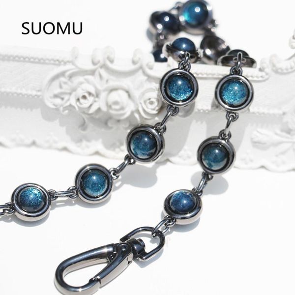 

bag parts & accessories designer chain strap decoration diy blue stone black metal handbag purse replacement hardware quality