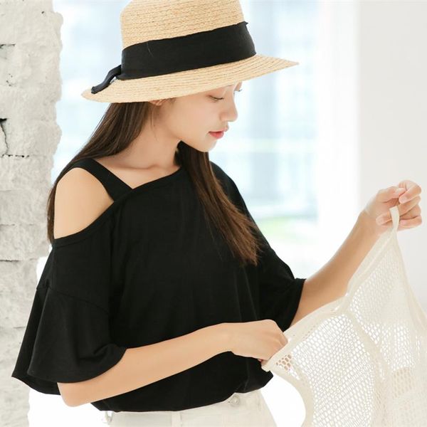 

women's t-shirt ulzzang harajuku shirts women clothes 2021 summer korean style fashion sweet vintage strapless white t shirt