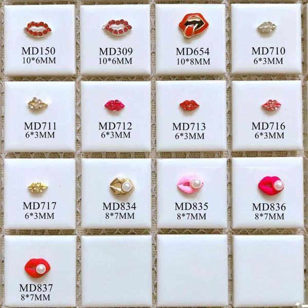 

50pcs/bag 3d charms metal lip different types lips nail decoration art deco1, Silver;gold