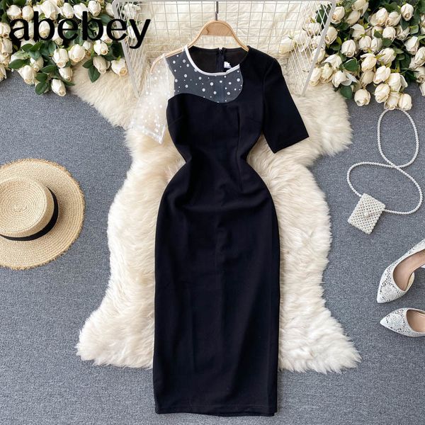 

women elegant french dress o neck short sleeve sashes slim office es summer fashion streetwear midi 210512, Black;gray
