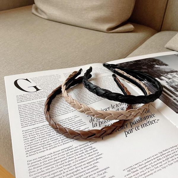 

hair accessories women cross-woven leather headband lady solid color hairband
