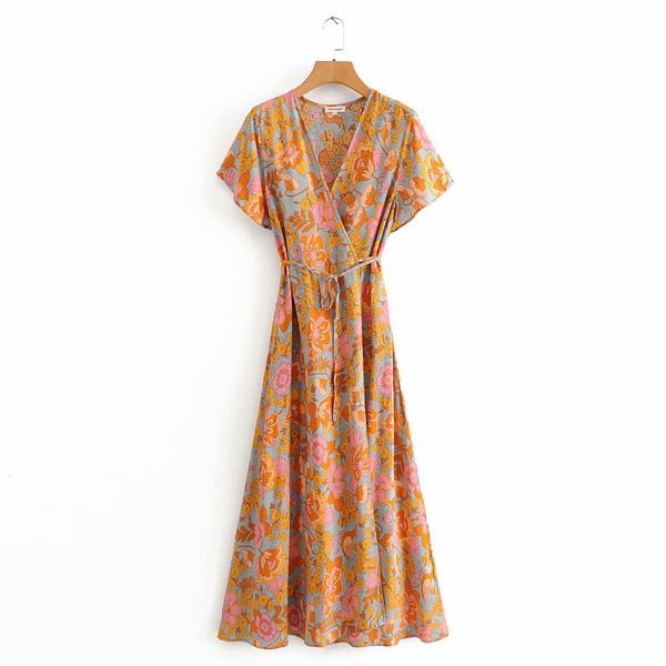 

dresses women floral print bohemian beach es wrap v-neck short sleeve casual long summer boho holiday seaside party maxi, Black;gray