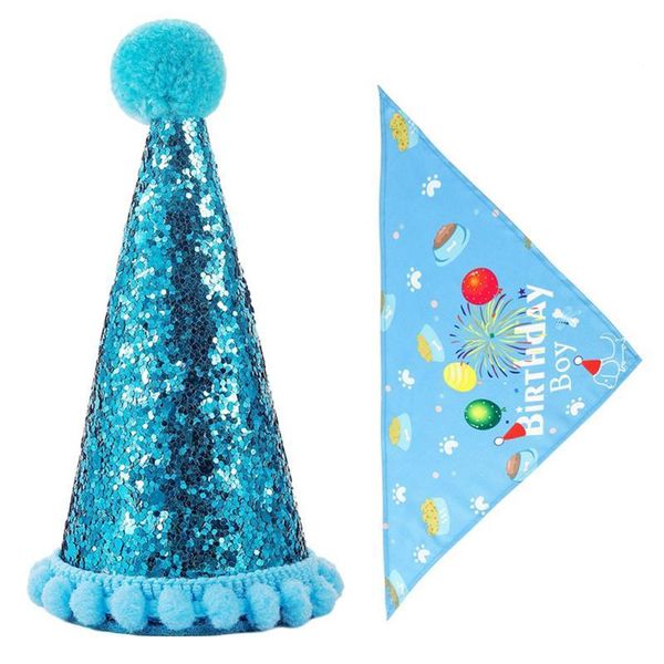 

2pcs pet puppy dog birthday party hat and scarf set costume accessories apparel
