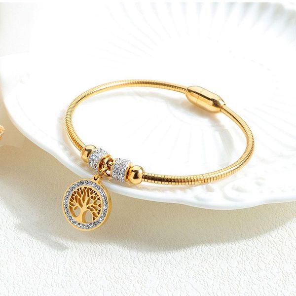 

charm tree of life pendant bracelets women accessories rose gold color stainless steel bangles trendy jewelry gifts for woman, Golden;silver
