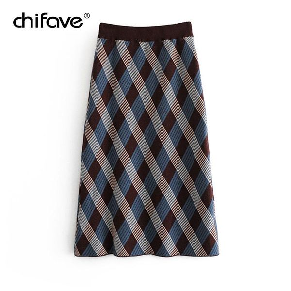 

skirts autumn winter women vintage elegant midi skirt plaid print office lady slim patchwork casual high waist fit female chifave, Black