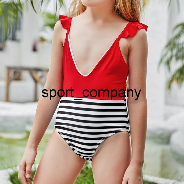 Kırmızı Kızlar Mayo 2 ~ 13 Yıl Backless Çocuk Mayo Tek Parça Kız Mayo Çocuk Mayo Plaj V Yaka Monokini Giymek