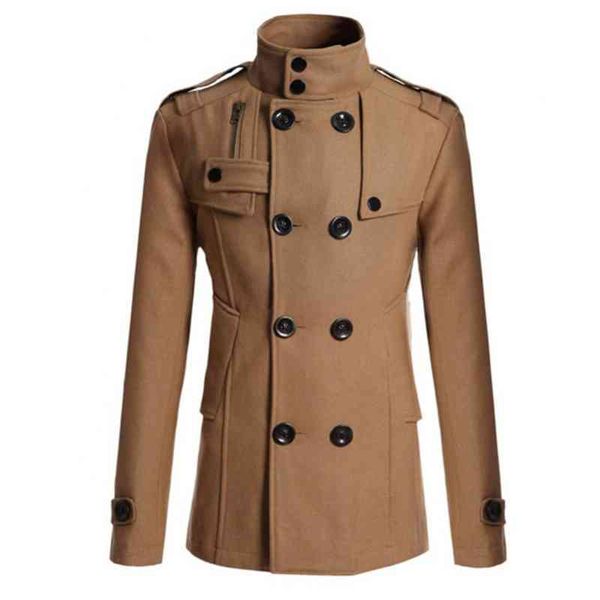 

ele-choic -3xl men autumn&winter long sve lapel collar double-breasted pockets woolen slim trench coat for daily work, Tan;black