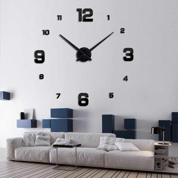 

digital 3d diy large wall clock modern design mute decoration acrylic mirror sticker super time clocks