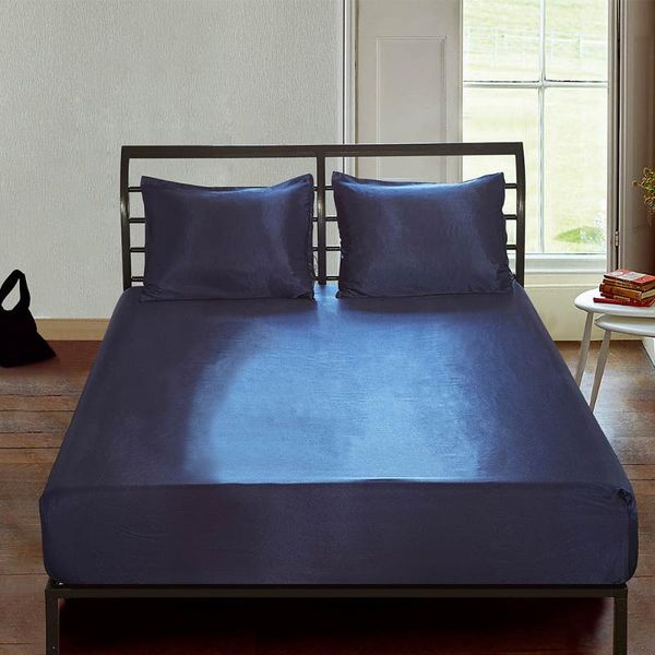 

sheets & sets soft plain silk fitted sheet satin bed cover home bedroom bedsheet twin queen king size 180*200 bedspread drap housse