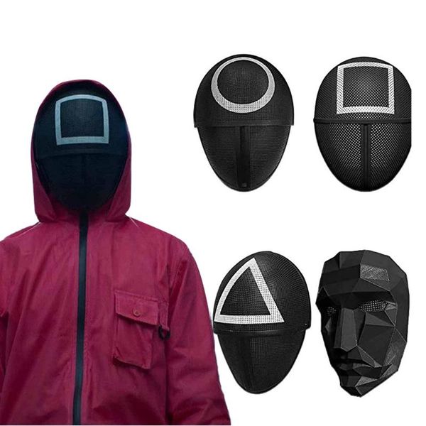 

party favor 4pc squid game round six full face mask masquerade accessories supervisor plastic helmet masks