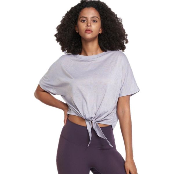 

yoga outfit sports short-sleeve women's loose bandage t-shirt quick-drying running training fitness breathable thin o neck dance top