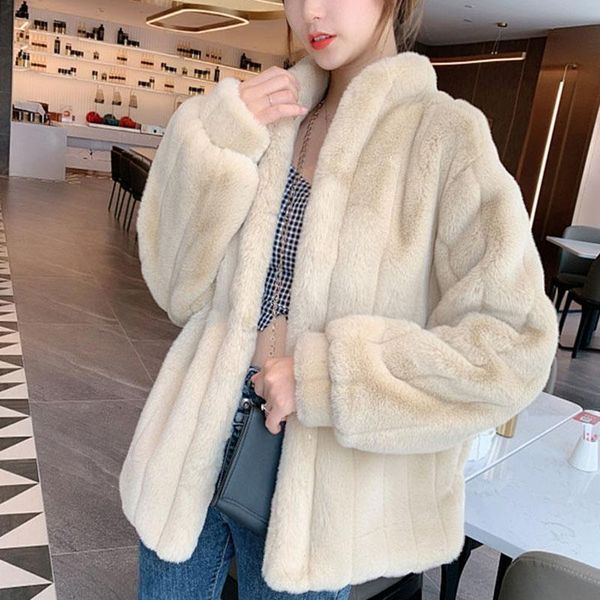 

women's fur & faux lucyever autumn winter women coat 2021 casual warm soft jacket korean loose plus size solid plush coats female, Black