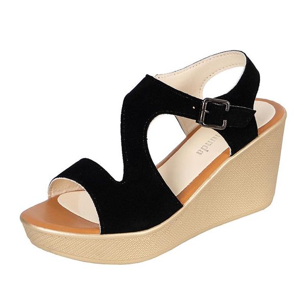 

dress shoes mature women's sandals fashion simple pure color wild classic retro slope with outer wear 2021, Black