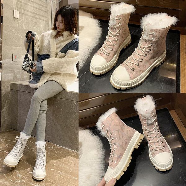 

boots genuine leather snow women winter thick fur warm shoes ankle back lace-up boot, Black