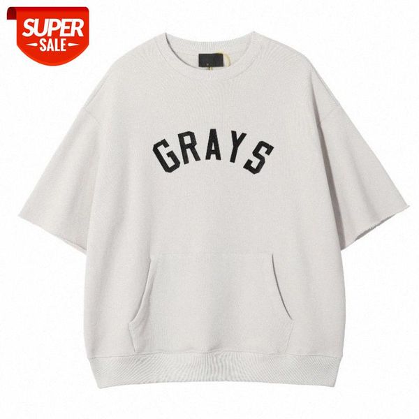 

street brand fear of god fog 7th flocking letters 7-point sleeve baseball men and women short tees #vl8w, Black