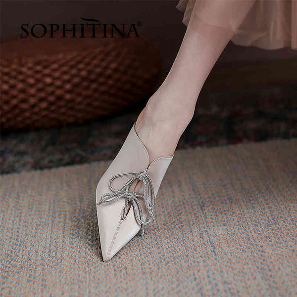

sophitina women shoes sandals summer leather thin heels pointed toe dressing stylish bling elegant butterfly-knot fo332 210513, Black