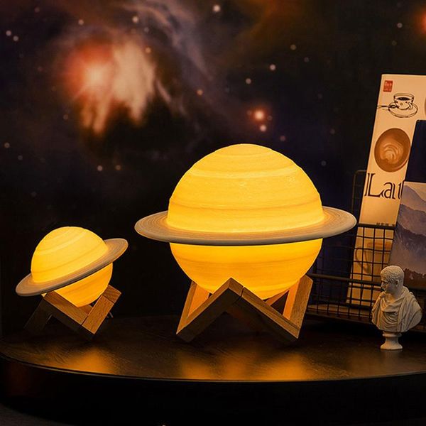 

night lights 3d print saturn lamp touch remote led light decoration lighting starry sky usb charging planet lamps for kids gift