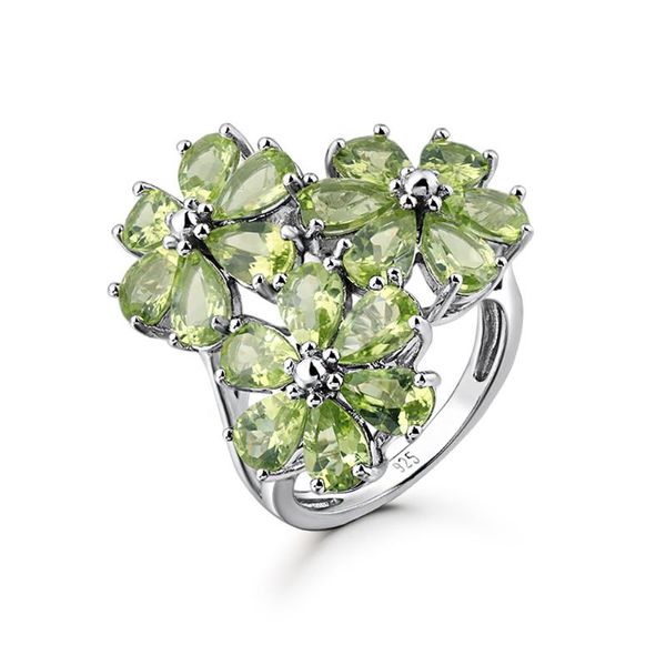 

cluster rings fashion custome flower ring jewelry natural peridot gemstone 925 sterling silver women, Golden;silver