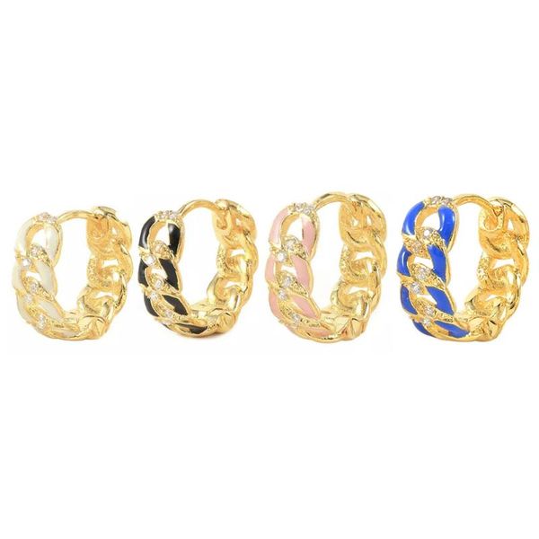 

hoop & huggie small earring gold color neon enamel cuban link chain shaped women hoops, Golden;silver