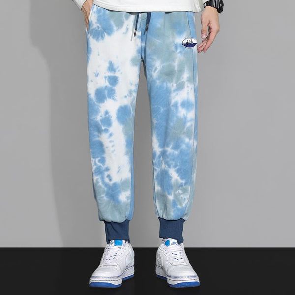 

men's pants to film in the fall and winter of pure cotton slacks ins tide loose star printing couple leisure beam foot guard men, Black