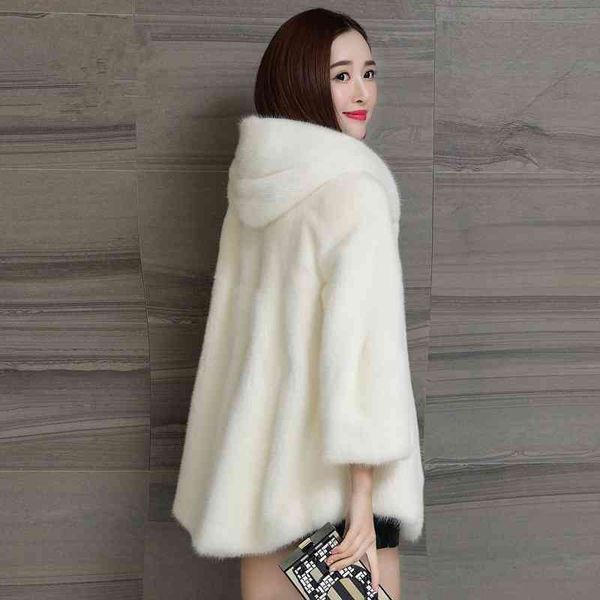 

women's leather & faux et large size womens imitation fur coats long section hooded man-made jackets black/white chaqueta mujer ou