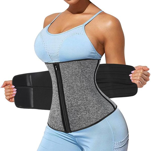 

neopren waist trainer for women workout plus size trimmer belt sauna sweat corset cincher with zipper slimming body shaper women's shap, Black;white