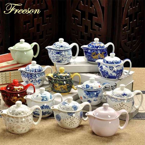 Teiera in ceramica Kung Fu cinese retrò con colino fatto a mano Dragon Flower Puer Tea Pot 350ml Porcellana Samovar Kungfu Teaware 210813
