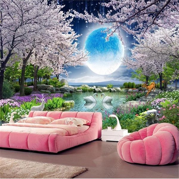

wallpapers custom mural wall paper moon cherry blossom tree living room nature landscape painting bedroom po wallpaper home decor