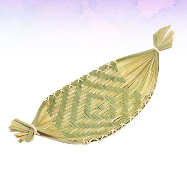 

1pc bamboo woven basket ship shape design fruit dessert snack for home (blue small size) storage baskets
