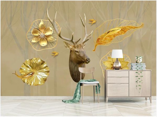 

wallpapers wdbh custom po mural 3d wallpaper golden elk flower fish bird forest home decor wall for living room