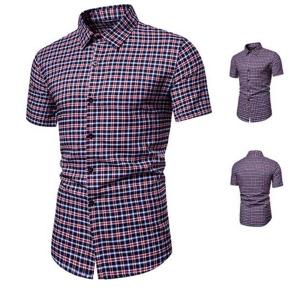 

men's casual shirts european yards short sleeve shirt men checked breathable summer fashion business and leisure travelers formen, White;black