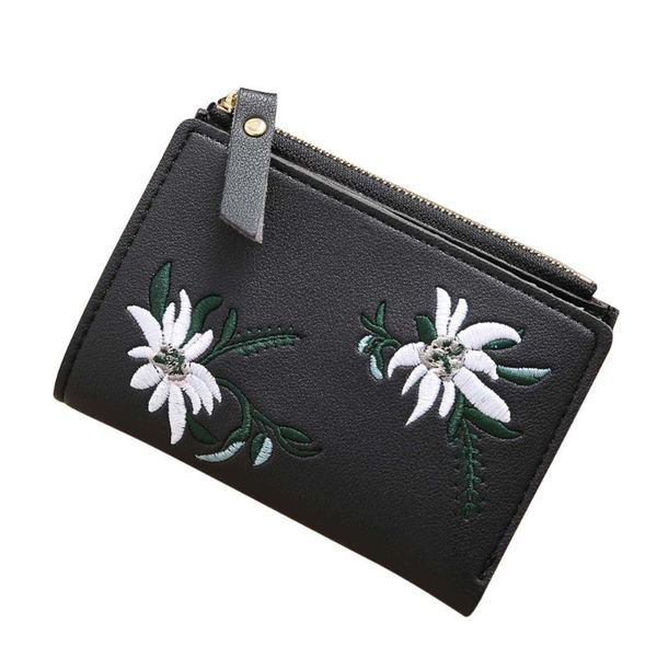 

wallets women embroidery floral zipper short wallet coin purse pocket po holder card carteira feminina, Red;black