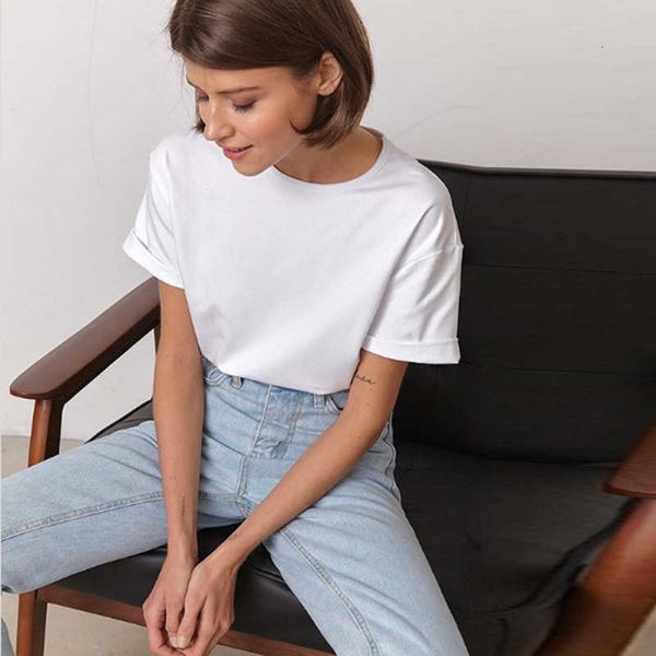 

women's t-shirt casual o-neck basic solid short sleeve woman regular white daily simplicity summer r2sd