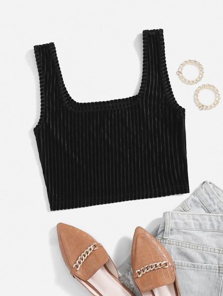 

solid crop velvet tank w1hd#, White
