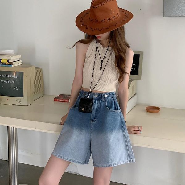 

women's shorts ytx1538 2021 washed gradient color high waist straight loose wide leg women, White;black