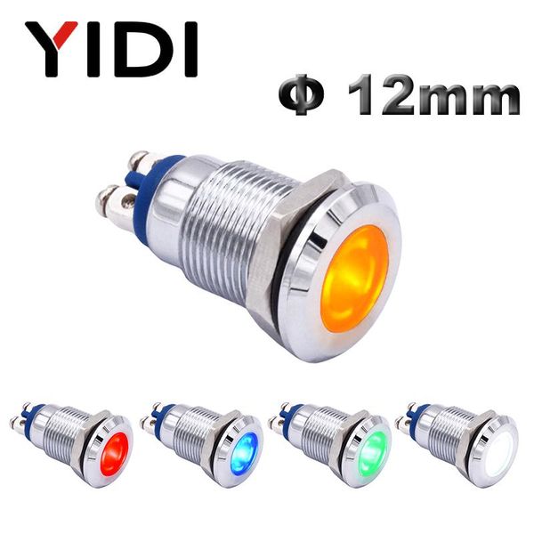 

smart home control 12mm metal led indicator light pilot lamp, red green blue yellow white 12v 24v 220v chrome signal screw terminal for car