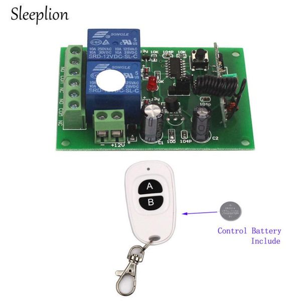 

smart home control sleeplion 12v 2ch rf wireless remote switch relay 2 transceiver+receiver 315mhz/433mhz learn code