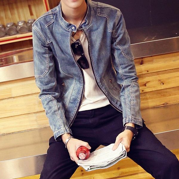 

autumn men's korean slim fit trend jeans youth round neck coat student jacket stitching jackets, Black;brown