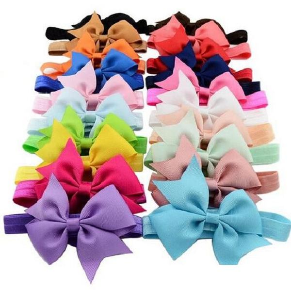 

2021 new 50pcs/lot 3 inch baby girls hair bow grosgrain boutique hair ribbon bows kid hair accessories infant bow headband, Slivery;white