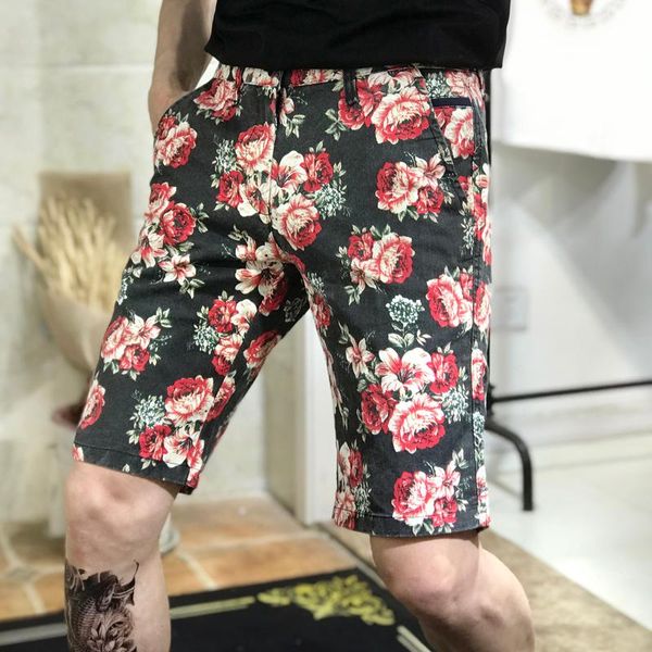 

men's shorts mens summer 2021 trend men rose print social club fashion pants big size beach short clothing hombre, White;black