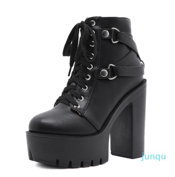 

wholesale-boots style fashion platform ankle women 2021 winter autumn black leather 12cm thick heel ladies worker womens