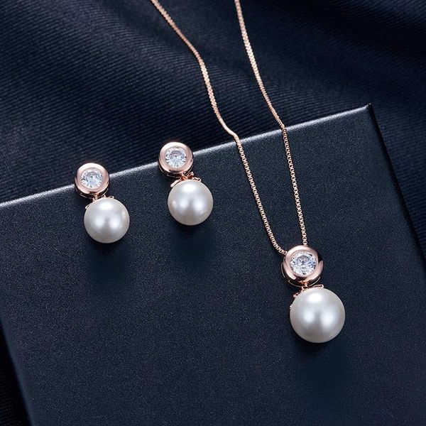 

earrings & necklace gu66 zircon pearl jewelry bridal two sets, Silver