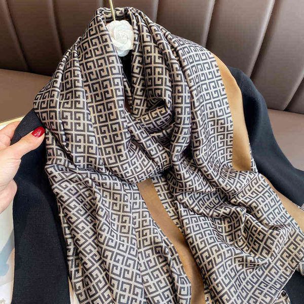 

scarves korean letter imitation silk scarf spring and summer air conditioning room printed shawl women's fashion scarf, Blue;gray