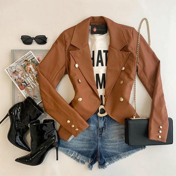 

women leather jacket autumn outfit spring coat 2021 solid slim triple breasted vintage outfits fashion d30 women's jackets, Black;brown