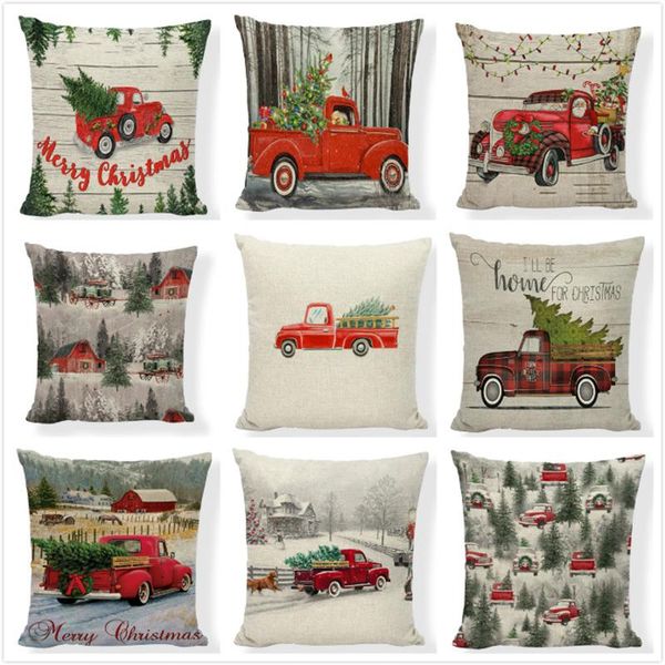 

cushion/decorative pillow christmas cushion cover red truck case tree decoration family living room chair year cases 45x45cm